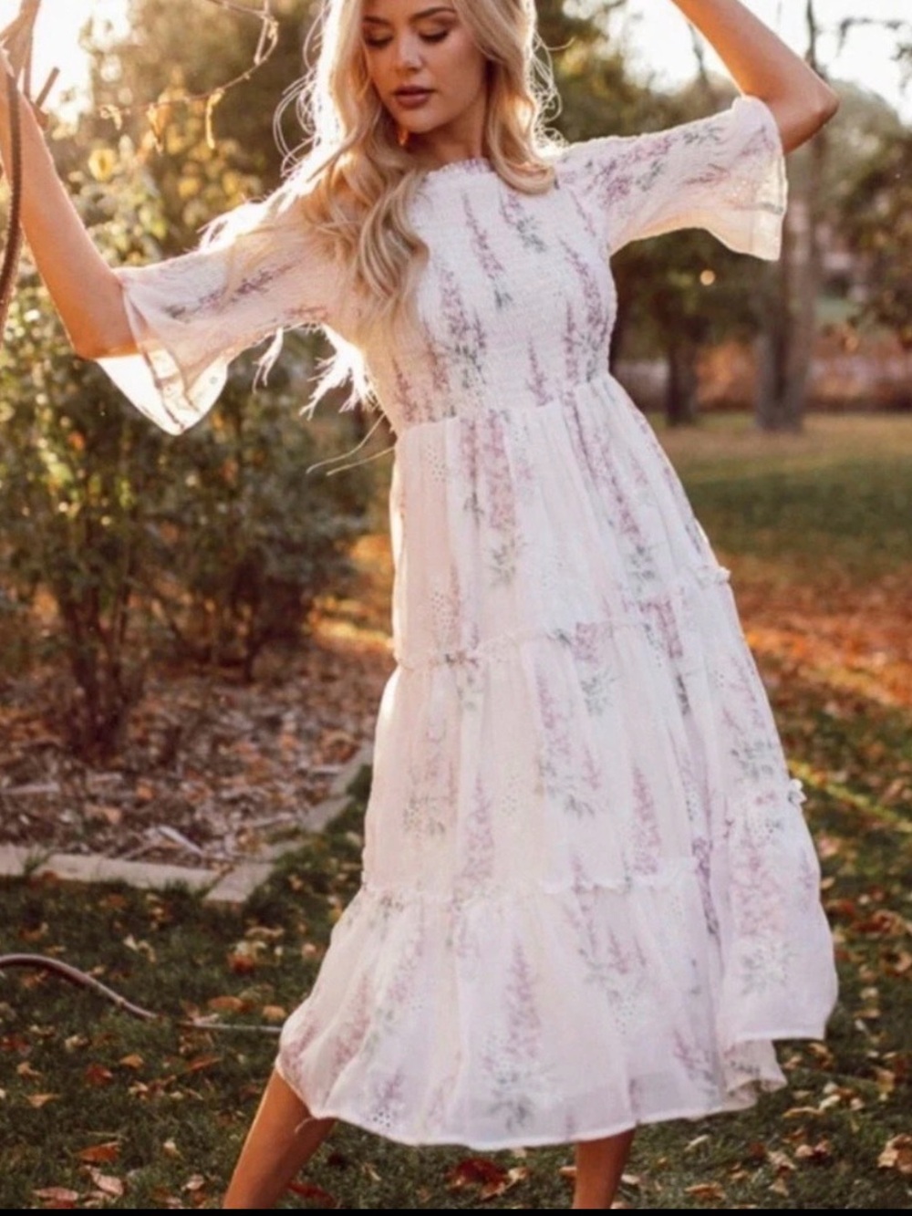 JessaKae Wondering Willoughby Cream Floral Tiered Midi Dress